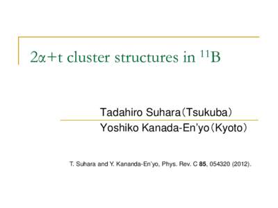 2α+t cluster structures in  11B Tadahiro Suhara（Tsukuba） Yoshiko Kanada-En’yo（Kyoto）