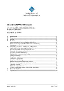 TRUST COMPANY BUSINESS ON-SITE EXAMINATION PROGRAMME 2013 SUMMARY FINDINGS DOCUMENT OVERVIEW 1 2