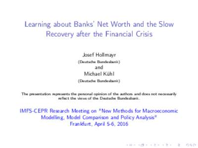Learning about Banks’ Net Worth and the Slow Recovery after the Financial Crisis Josef Hollmayr (Deutsche Bundesbank)  and