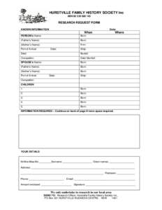 HURSTVILLE FAMILY HISTORY SOCIETY Inc ABNRESEARCH REQUEST FORM KNOWN INFORMATION