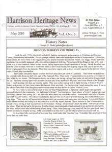 .. .,  Harrison Heritage News Published monthly by Harrison County Historical Society, PO Box 411, Cynthiana., KY, May 2003