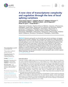 RESEARCH ARTICLE  A new view of transcriptome complexity and regulation through the lens of local splicing variations Jorge Vaquero-Garcia1,2†, Alejandro Barrera1,2†, Matthew R Gazzara1,3†,