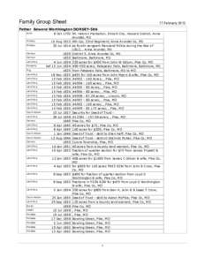 Family Group Sheet  17 February 2012 Father Edward Worthington DORSEY-586 Birth