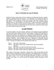 DMB–SP–101  Dairy Marketing Branch CA Dept. of Food & Ag.  MILK PRICING IN CALIFORNIA