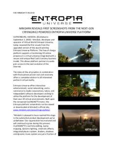 Microsoft Word - Mindark Reveal First Screenshots From Next-Gen CryEngine2 Powered Entropia Universe Platform.doc