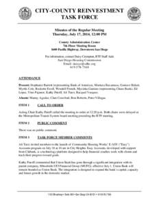 CITY-COUNTY REINVESTMENT TASK FORCE Minutes of the Regular Meeting Thursday, July 17, 2014, 12:00 PM County Administration Center 7th Floor Meeting Room