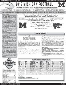 RELEASE NO[removed]December 28, 2013  MICHIGAN FOOTBALL GAME NOTES