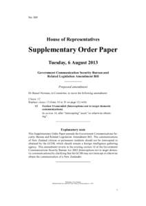 No 309  House of Representatives Supplementary Order Paper Tuesday, 6 August 2013