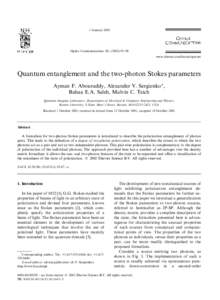 1 JanuaryOptics Communications±98 www.elsevier.com/locate/optcom  Quantum entanglement and the two-photon Stokes parameters