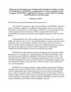 Statement by Nat Gopalswamy, President of the Scientific Committee on Solar Terrestrial Physics (SCOSTEP), on agenda item 4 