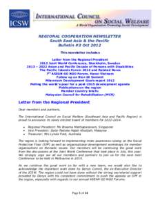 ella  REGIONAL COOPERATION NEWSLETTER South East Asia & the Pacific Bulletin #3 Oct 2012 This newsletter includes