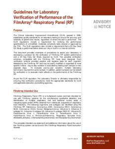 Guidelines for Laboratory Verification of Performance of the FilmArray® Respiratory Panel (RP) Purpose  ADVISORY