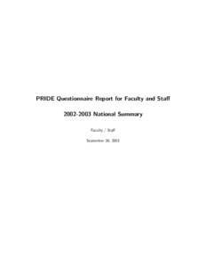 PRIDE Questionnaire Report for Faculty and Staff[removed]National Summary Faculty / Staff September 30, 2003  Contents