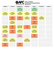 BALA CYNWYD Functional Training Schedule Spring 2015 MONDAY  TUESDAY