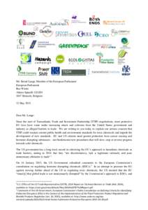 Joint NGO Letter to MEP Bernd Lange, 12 May 2015