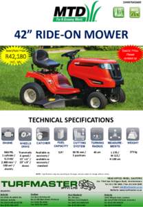 13HM76KG600  42” RIDE-ON MOWER Special Price: Please contact us