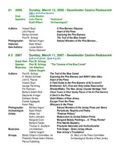 #Sunday, March 12, Sweetwater Casino Restaurant ABC’s of the Pine Barrens