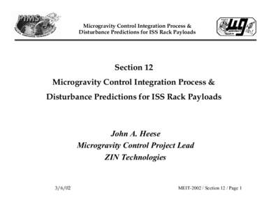 Microgravity Control Integration Process & Disturbance Predictions for ISS Rack Payloads Tutorial  Section 12