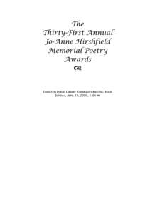 The Thirty-First Annual Jo-Anne Hirshfield Memorial Poetry Awards