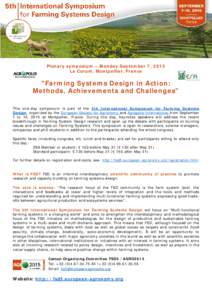 Plenary symposium – Monday September 7, 2015 Le Corum, Montpellier, France 