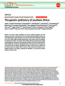 ARTICLE Received 30 Aug 2012 | Accepted 17 Sep 2012 | Published 16 Oct 2012 DOI: [removed]ncomms2140  The genetic prehistory of southern Africa