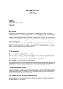 Alpaca Manifesto Philip Prohm 14th April, 2006 Preamble 1. Principles