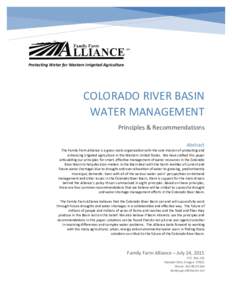 Protecting Water for Western Irrigated Agriculture  COLORADO RIVER BASIN WATER MANAGEMENT Principles & Recommendations Abstract