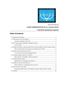 www.ngocongo.org  CoNGO COMMUNICATION No.14 - February 2015 Post-2015 development agenda Table of Contents 1. Presidential Introduction ....................................................................................