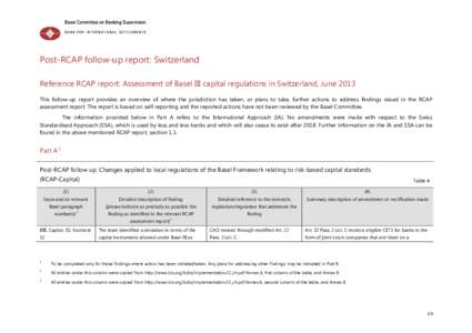 Post-RCAP follow-up report: Switzerland