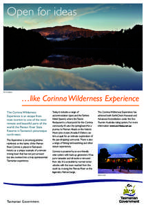 Open for ideas  Mt Donaldson …like Corinna Wilderness Experience The Corinna Wilderness