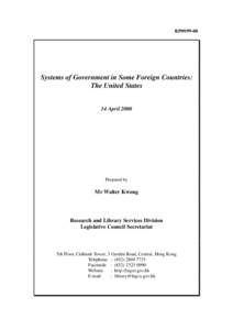 RP09[removed]Systems of Government in Some Foreign Countries: The United States 14 April 2000