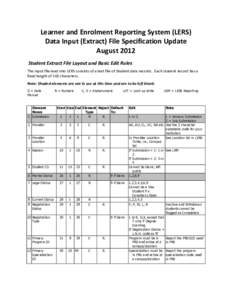 Learner and Enrolment Reporting System (LERS) Data Input (Extract) File Specification Update August 2012 Student Extract File Layout and Basic Edit Rules The input file read into LERS consists of a text file of Student d