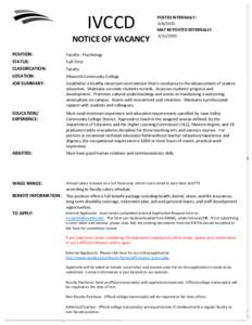 IVCCD NOTICE OF VACANCY POSTED INTERNALLY: MAY BE POSTED EXTERNALLY: