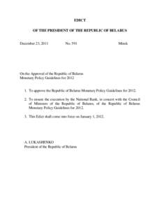 Republic of Belarus Monetary Policy Guidelines for 2012