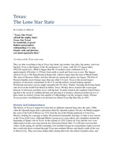 Texas: The Lone Star State By Cynthia A. Malecki 