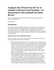Analgesic Best Practice for the Use of Animals in Research and Teaching - An Interpretative International Literature Review