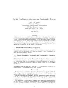 Partial Combinatory Algebras and Realizability Toposes Pieter J.W. Hofstra University of Ottawa