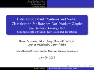 Latent Position Models Latent Position Estimation Pattern Recognition Empirical Results  Estimating Latent Positions and Vertex