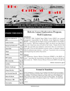 Volume 13 number[removed]Winter Quarter A FLIGHT PROGRAMS AND PROJECTS DIRECTORATE QUARTERLY PUBLICATION A Newsletter Published for Code 400 Employees