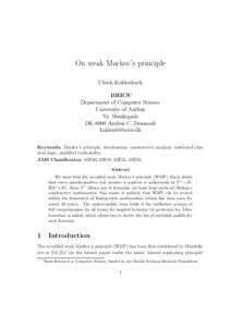 On weak Markov’s principle Ulrich Kohlenbach BRICS∗ Department of Computer Science University of Aarhus Ny Munkegade