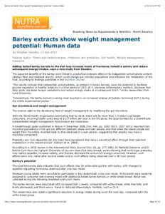 Barley extracts show weight management potential: Human data:27 PM Breaking News on Supplements & Nutrition - North America