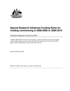 Special Research Initiatives Funding Rules for funding commencing in[removed]or[removed]