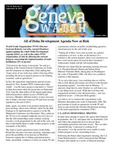 Vol. 14, Issue no. 31 September 26, 2014 Charles Akande, Editor  All of Doha Development Agenda Now at Risk