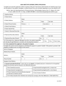 NEW YORK STATE EXTERNAL APPEAL APPLICATION