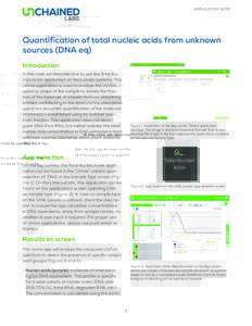 Application Note  Quantification of total nucleic acids from unknown sources (DNA eq) Introduction In this note, we describe how to use the Total Nucleic Acids application on the Lunatic systems. This