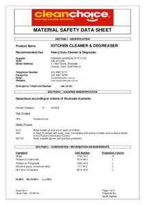 MATERIAL SAFETY DATA SHEET SECTION 1 –IDENTIFICATION Product Name  KITCHEN CLEANER & DEGREASER