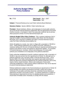 Authority Budget Office Policy Guidance No[removed]Date Issued: May 1, 2007