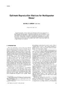 PAPERS  Optimum Reproduction Matrices for Multispeaker Stereo* MICHAEL A. GERZON**, AES Fellow