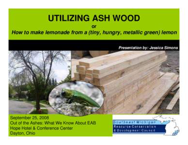 UTILIZING ASH WOOD or How to make lemonade from a (tiny, hungry, metallic green) lemon Presentation by: Jessica Simons  September 25, 2008