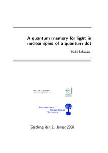 A quantum memory for light in nuclear spins of a quantum dot Heike Schwager